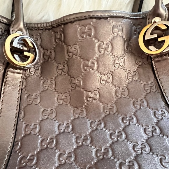 Gucci Guccissima Metallic Bronze/Gray Colored Bag Authentic - Picture 2 of 8